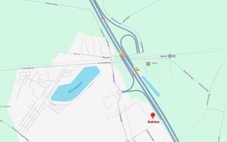 Google wegenkaart met daarop aangegeven de locatie van het pand van Baloise Nederland in Beesd.